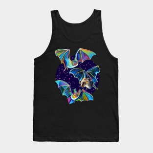 Psychedelic Bat Trio Pattern on Blue Tank Top